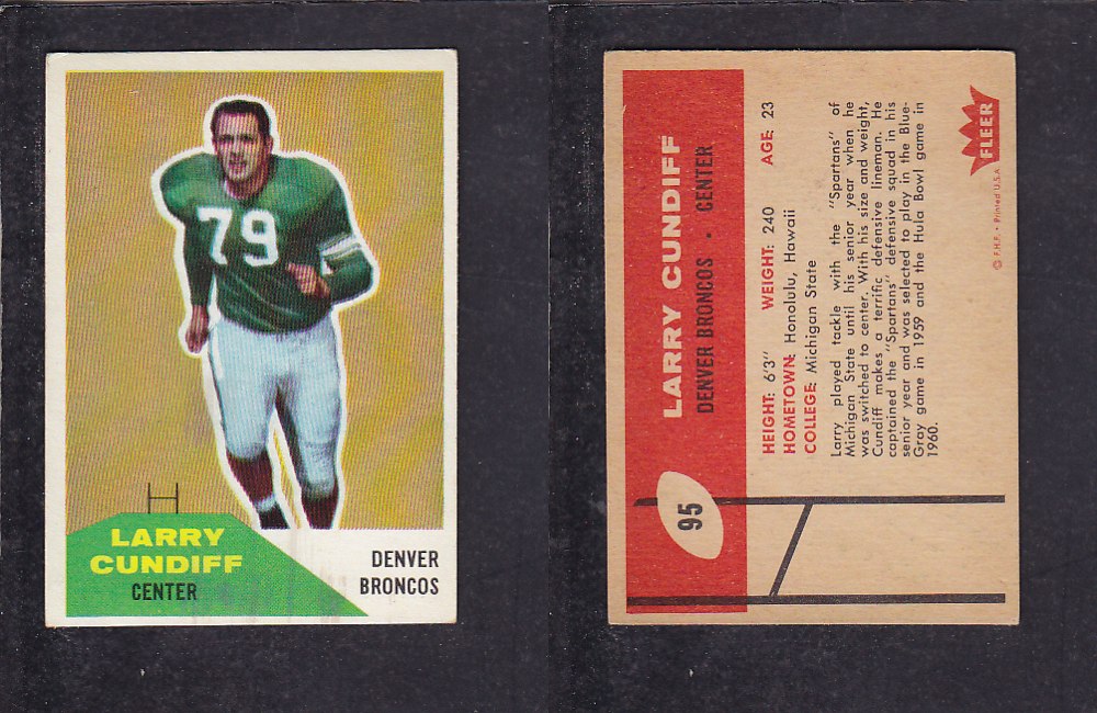 1960 NFL FLEER FOOTBALL CARD #95 L. CUNDIFF photo 1960 NFL FLEER FOOTBALL CARD #95 L. CUNDIFF photo