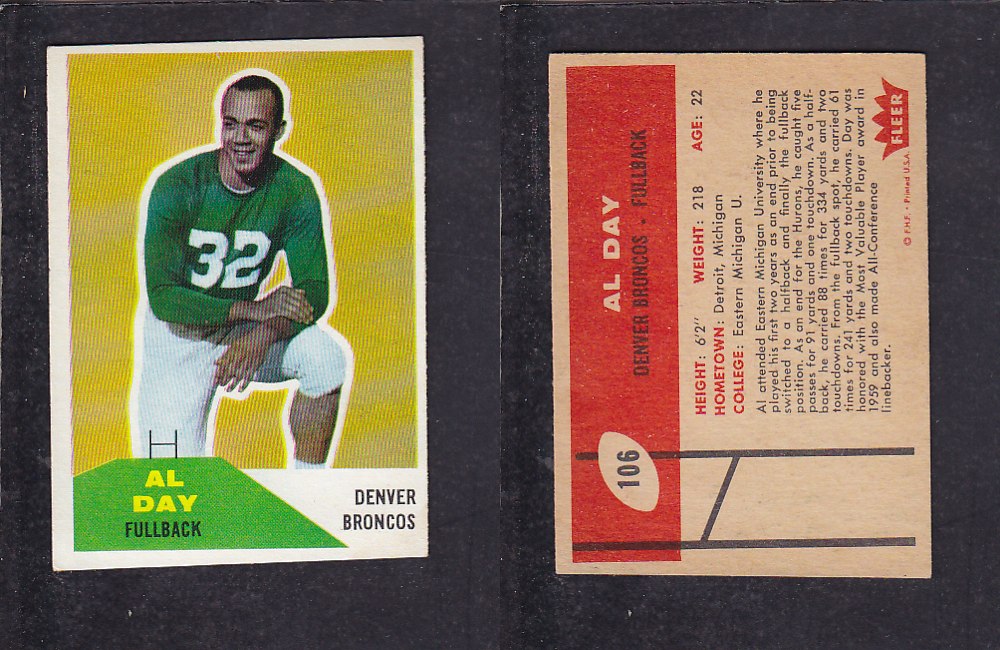 1960 NFL FLEER FOOTBALL CARD #106 A. DAY photo 1960 NFL FLEER FOOTBALL CARD #106 A. DAY photo