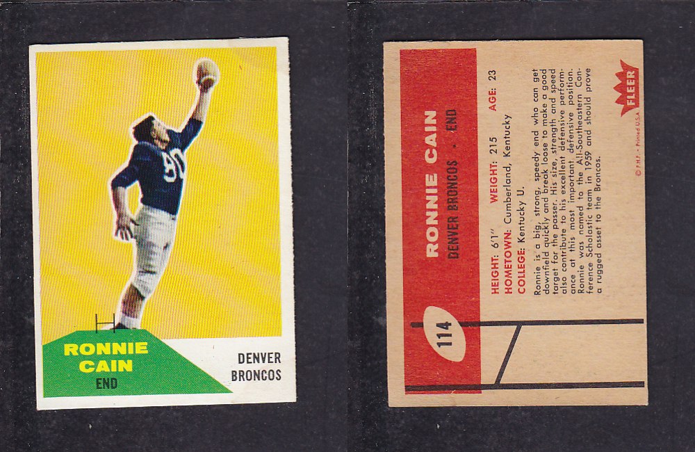 1960 NFL FLEER FOOTBALL CARD #114 R. CAIN photo 1960 NFL FLEER FOOTBALL CARD #114 R. CAIN photo
