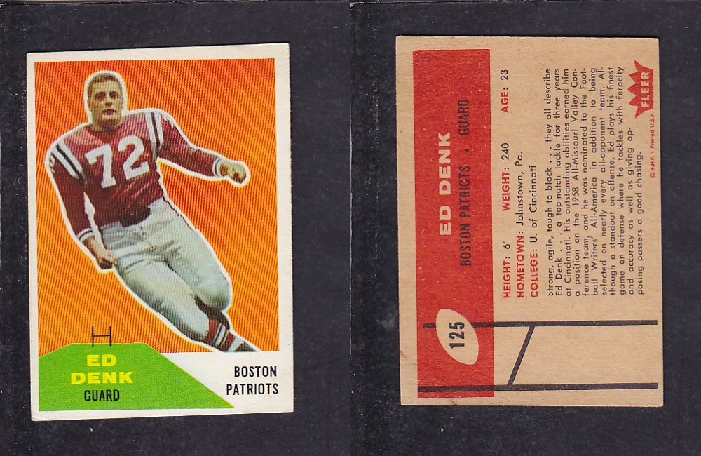 1960 NFL FLEER FOOTBALL CARD #125 E. DENK photo 1960 NFL FLEER FOOTBALL CARD #125 E. DENK photo
