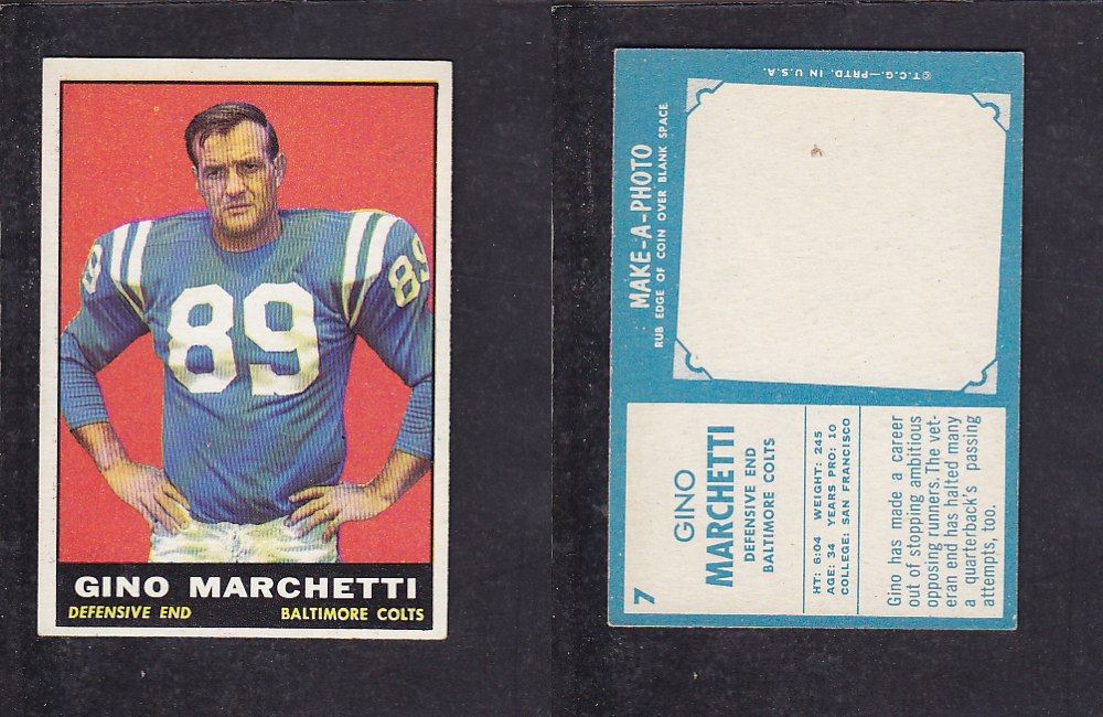 1961 NFL TOPPS FOOTBALL CARD #7 G. MARCHETTI photo 1961 NFL TOPPS FOOTBALL CARD #7 G. MARCHETTI photo
