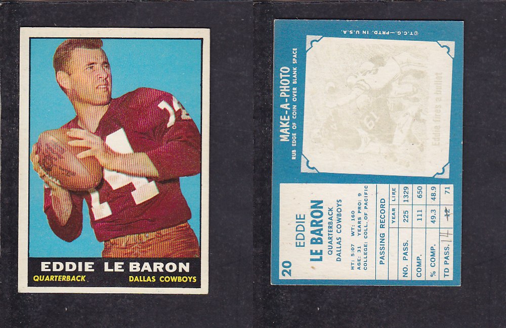 1961 NFL TOPPS FOOTBALL CARD #20 E. LE BARON photo 1961 NFL TOPPS FOOTBALL CARD #20 E. LE BARON photo