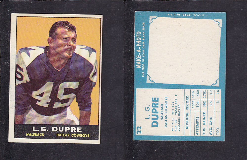 1961 NFL TOPPS FOOTBALL CARD #22 L. DUPRE photo 1961 NFL TOPPS FOOTBALL CARD #22 L. DUPRE photo