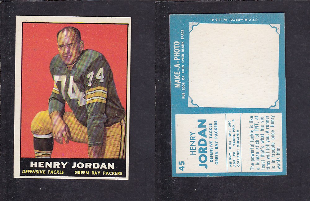 1961 NFL TOPPS FOOTBALL CARD #45 H. JORDAN photo 1961 NFL TOPPS FOOTBALL CARD #45 H. JORDAN photo