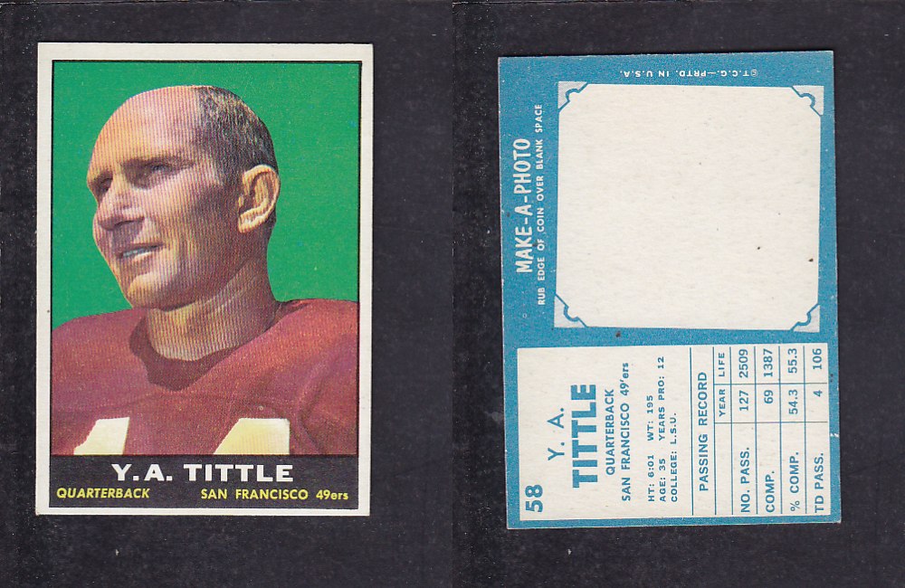 1961 NFL TOPPS FOOTBALL CARD #58 Y. TITTLE photo 1961 NFL TOPPS FOOTBALL CARD #58 Y. TITTLE photo