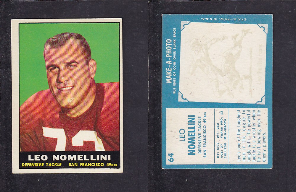 1961 NFL TOPPS FOOTBALL CARD #64 L. NOMELLINI photo 1961 NFL TOPPS FOOTBALL CARD #64 L. NOMELLINI photo