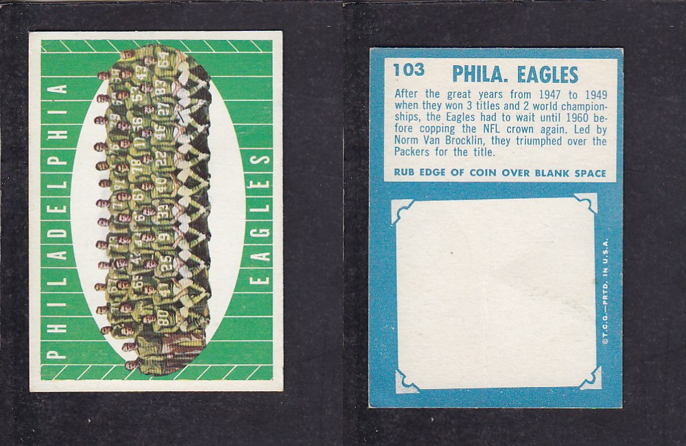 1961 NFL TOPPS FOOTBALL CARD #103 PHILADELPHIA EAGLES photo 1961 NFL TOPPS FOOTBALL CARD #103 PHILADELPHIA EAGLES photo