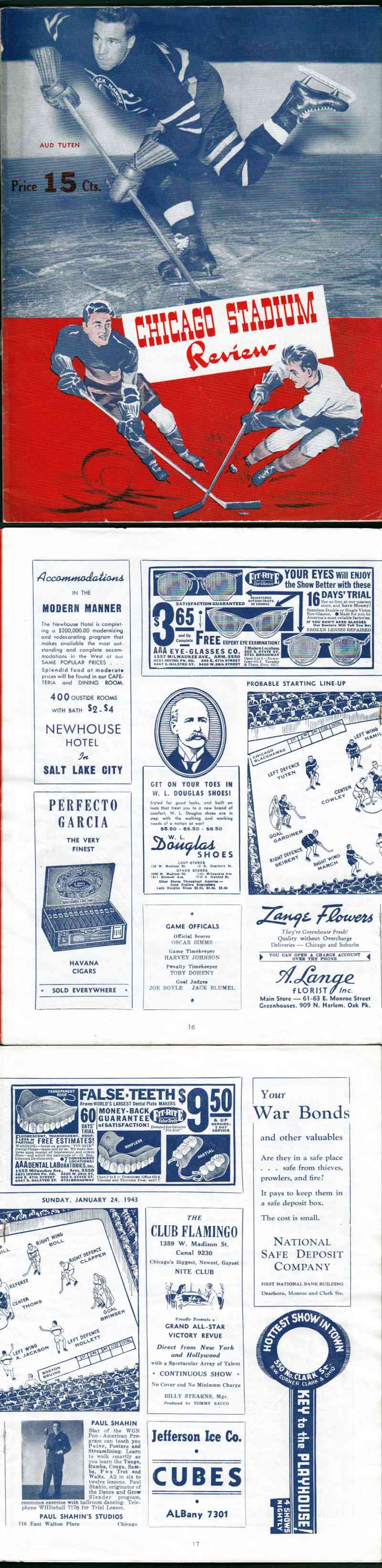 1943 CHICAGO BLACKHAWKS VS BOSTON BRUINS PROGRAM photo