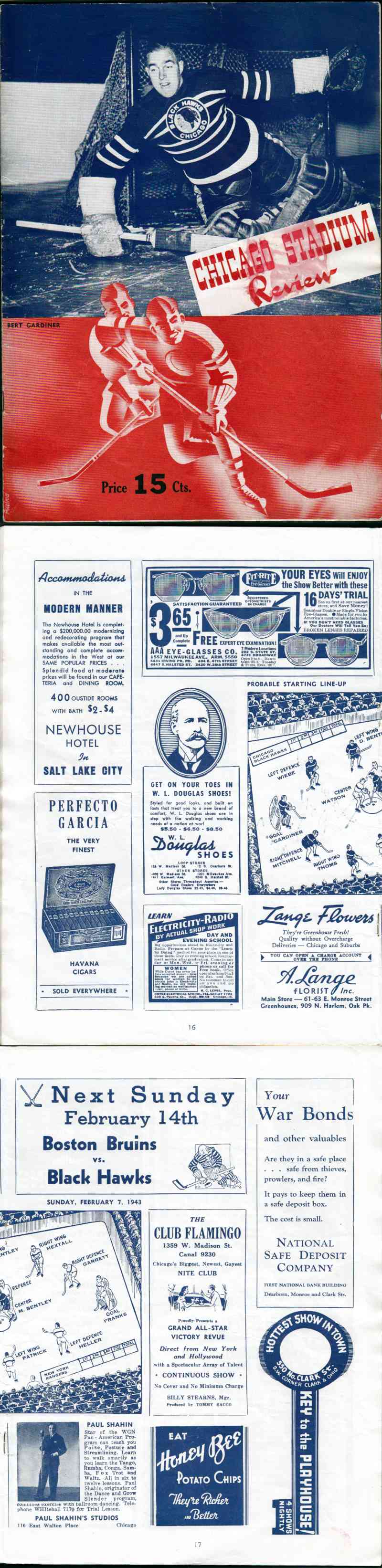 1943 CHICAGO BLACKHAWKS VS NY RANGERS PROGRAM photo