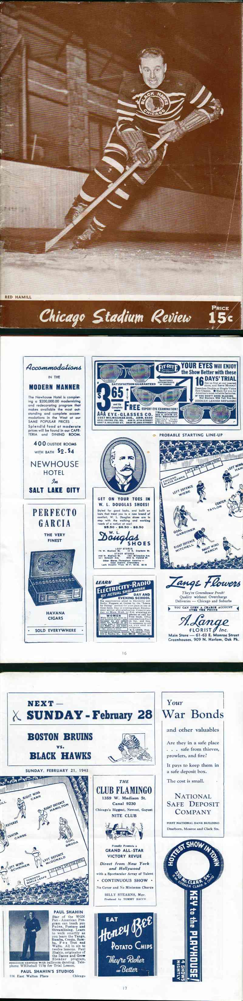 1943 CHICAGO BLACKHAWKS VS TORONTO MAPLE LEAFS PROGRAM photo