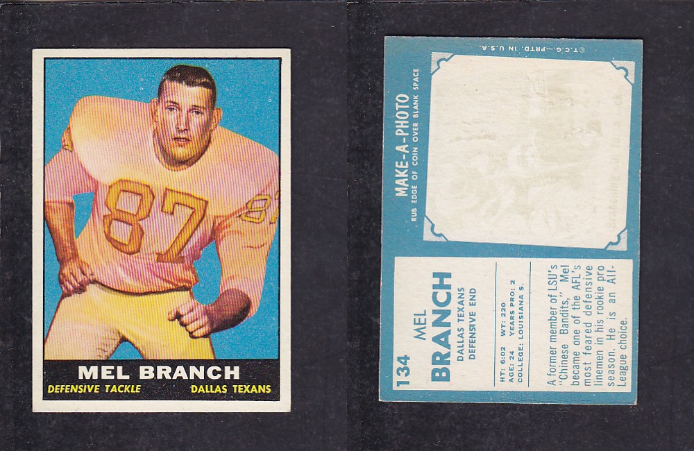 1961 NFL TOPPS FOOTBALL CARD #134 M. BRANCH photo 1961 NFL TOPPS FOOTBALL CARD #134 M. BRANCH photo