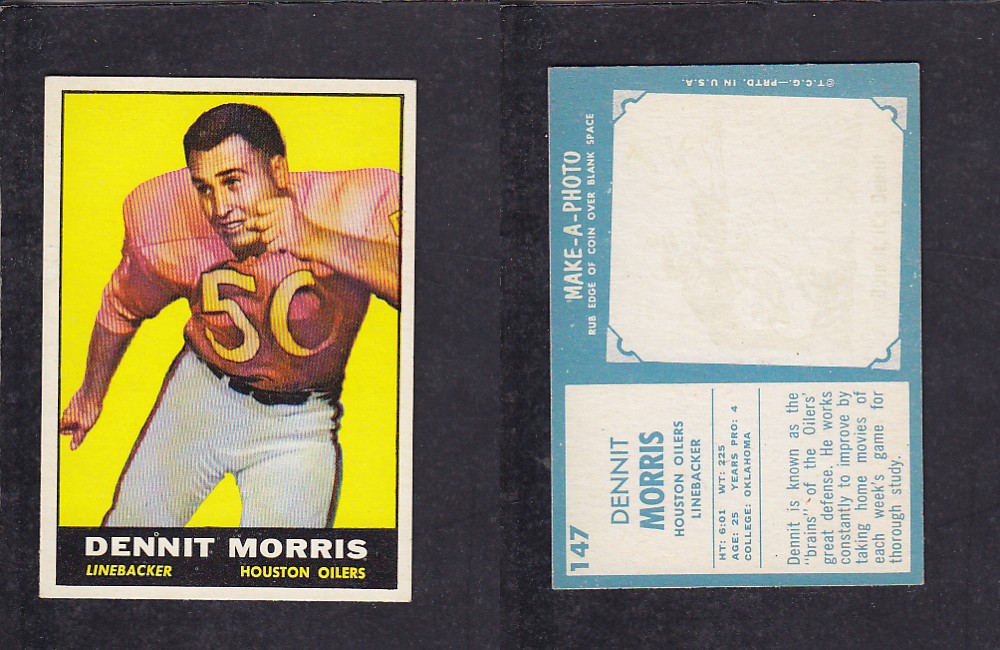 1961 NFL TOPPS FOOTBALL CARD #147 D. MORRIS photo 1961 NFL TOPPS FOOTBALL CARD #147 D. MORRIS photo