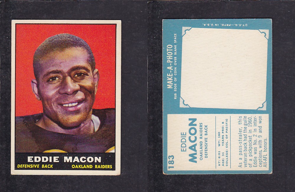 1961 NFL TOPPS FOOTBALL CARD #183 E. MACON photo 1961 NFL TOPPS FOOTBALL CARD #183 E. MACON photo