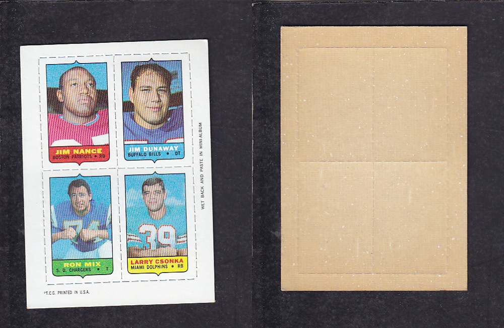 1969 NFL TOPPS FOOTBALL CARD 4 IN 1 INSERT J. NANCE photo