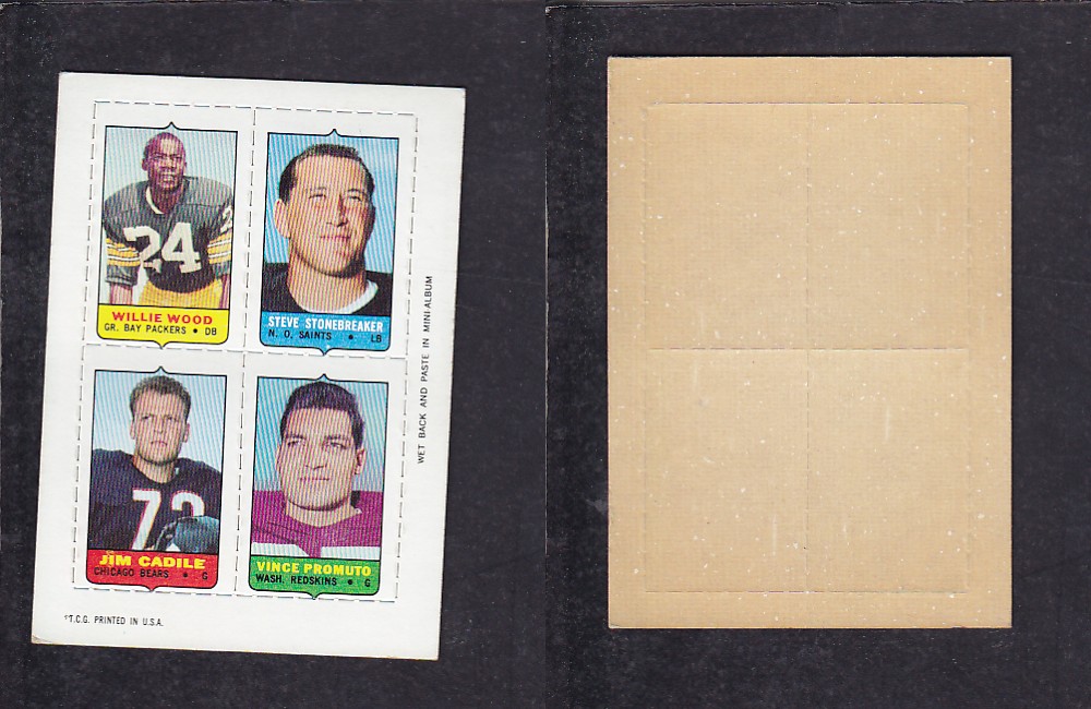 1969 NFL TOPPS FOOTBALL CARD 4 IN 1 INSERT W. WOOD photo 1969 NFL TOPPS FOOTBALL CARD 4 IN 1 INSERT W. WOOD photo