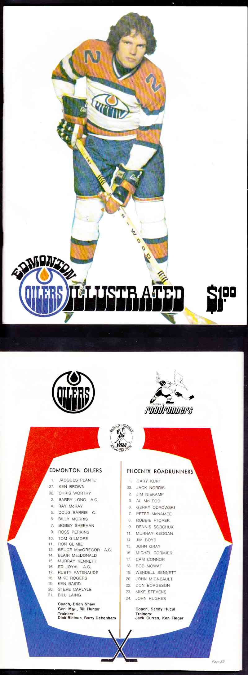 1975 WHA EDMONTON OILERS VS PHOENIX ROADRUNNERS PROGRAM photo 1975 WHA EDMONTON OILERS VS PHOENIX ROADRUNNERS PROGRAM photo