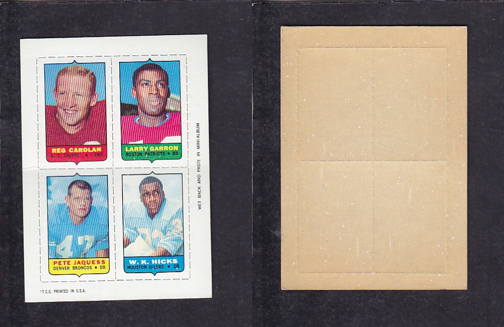 1969 NFL TOPPS FOOTBALL CARD 4 IN 1 INSERT R. CAROLAN photo