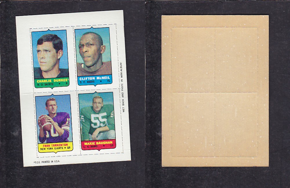 1969 NFL TOPPS FOOTBALL CARD 4 IN 1 INSERT C. DURKEE photo 1969 NFL TOPPS FOOTBALL CARD 4 IN 1 INSERT C. DURKEE photo