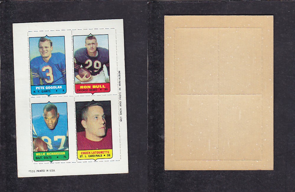 1969 NFL TOPPS FOOTBALL CARD 4 IN 1 INSERT P. GOGOLAK photo 1969 NFL TOPPS FOOTBALL CARD 4 IN 1 INSERT P. GOGOLAK photo