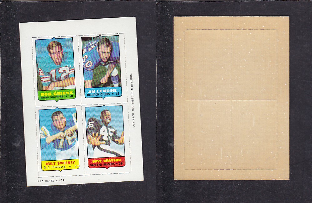 1969 NFL TOPPS FOOTBALL CARD 4 IN 1 INSERT B. GRIESE photo 1969 NFL TOPPS FOOTBALL CARD 4 IN 1 INSERT B. GRIESE photo