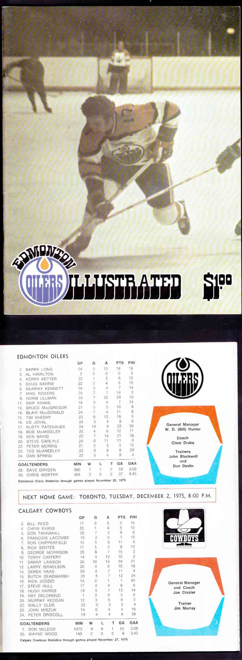 1975 WHA EDMONTON OILERS VS CALGARY COWBOYS PROGRAM photo