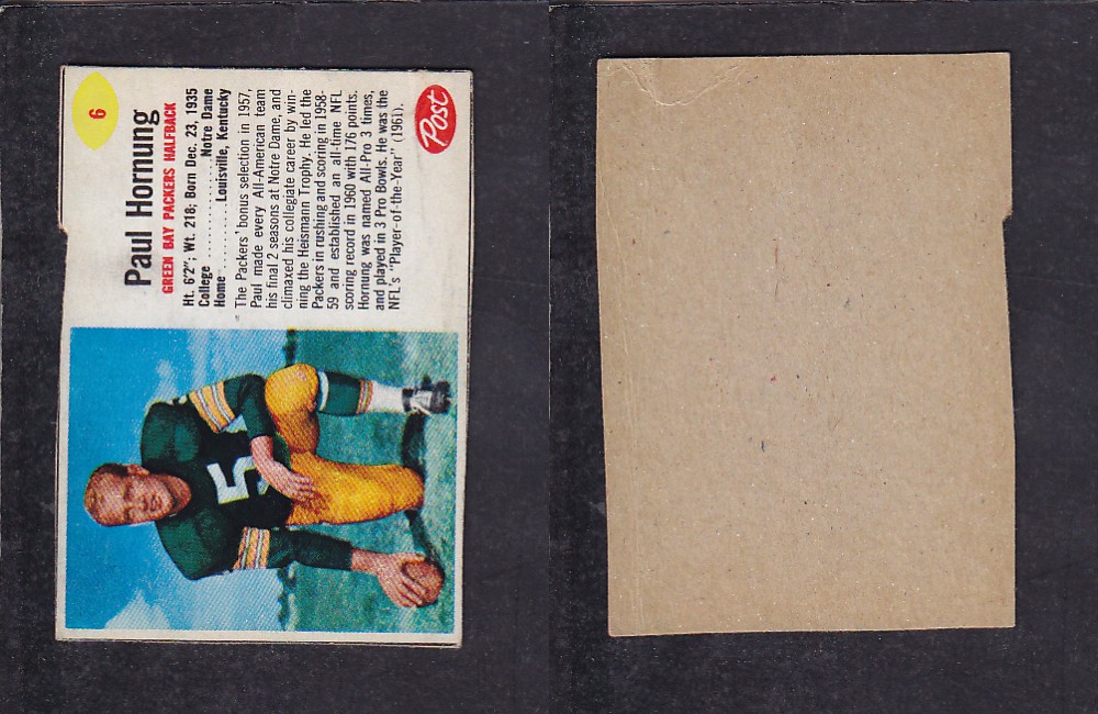 1962 NFL POST FOOTBALL CARD #6 P. HORNUNG photo 1962 NFL POST FOOTBALL CARD #6 P. HORNUNG photo