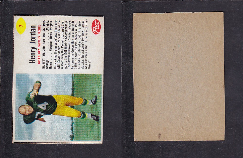 1962 NFL POST FOOTBALL CARD #7 H. JORDAN photo 1962 NFL POST FOOTBALL CARD #7 H. JORDAN photo
