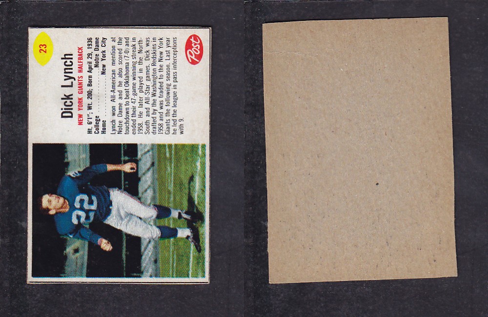 1962 NFL POST FOOTBALL CARD #23 D. LYNCH photo 1962 NFL POST FOOTBALL CARD #23 D. LYNCH photo