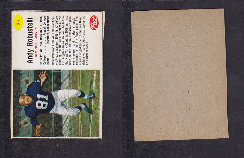 1962 NFL POST FOOTBALL CARD #26 A. ROBUSTELLI photo 1962 NFL POST FOOTBALL CARD #26 A. ROBUSTELLI photo
