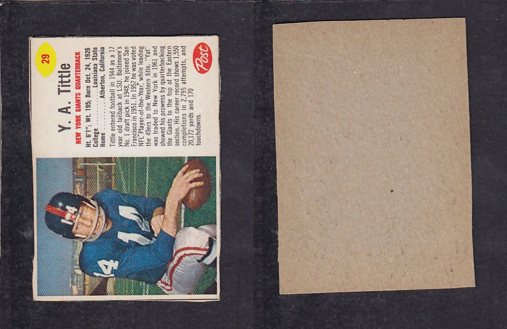 1962 NFL POST FOOTBALL CARD #29 Y. TITTLE photo 1962 NFL POST FOOTBALL CARD #29 Y. TITTLE photo