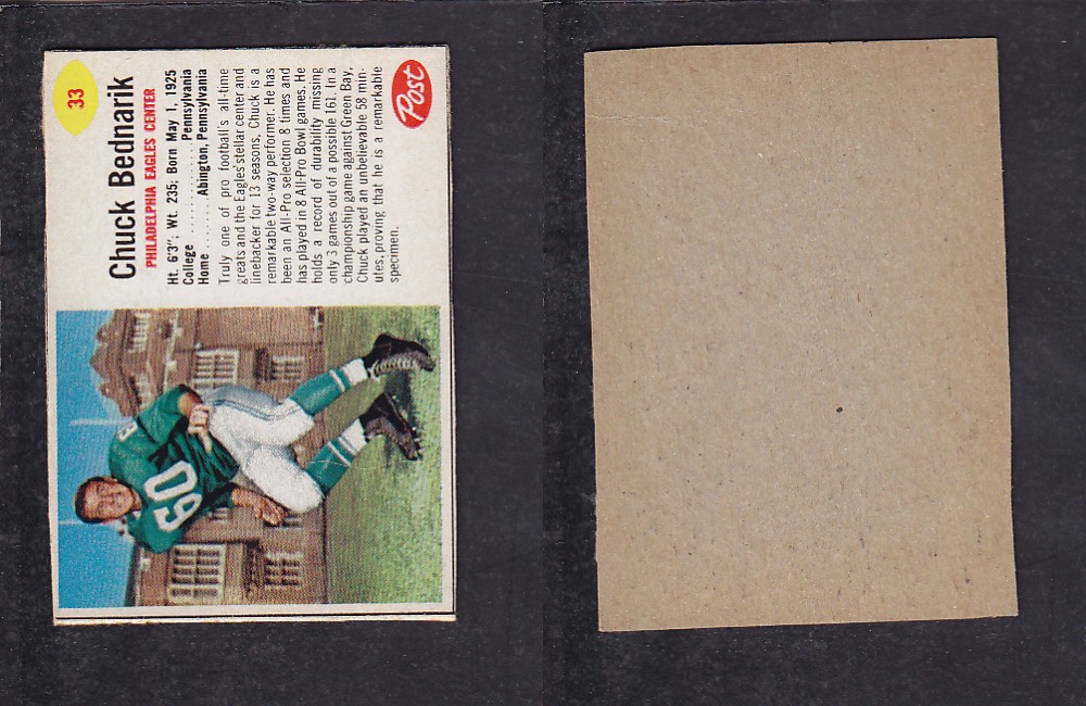 1962 NFL POST FOOTBALL CARD #33 C. BEDNARIK photo 1962 NFL POST FOOTBALL CARD #33 C. BEDNARIK photo