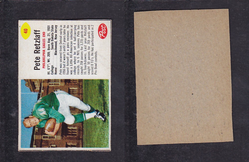 1962 NFL POST FOOTBALL CARD #40 P. RETZLAFF photo 1962 NFL POST FOOTBALL CARD #40 P. RETZLAFF photo