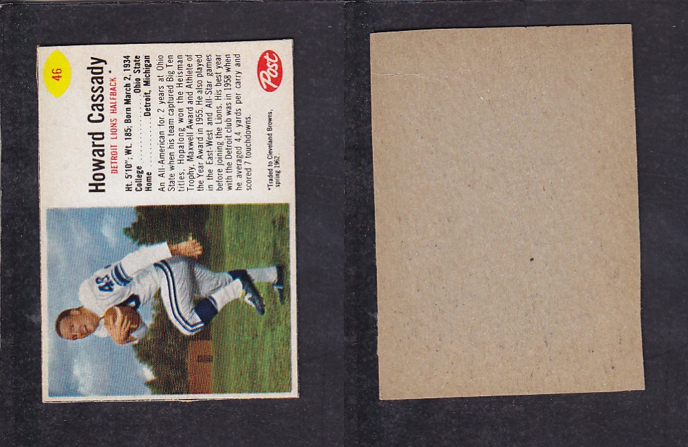 1962 NFL POST FOOTBALL CARD #46 H. CASSADY photo 1962 NFL POST FOOTBALL CARD #46 H. CASSADY photo