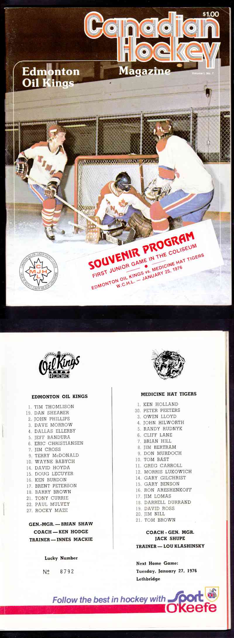 1976 WHA EDMONTON OIL KINGS VS MEDICINE HAT TIGERS PROGRAM photo 1976 WHA EDMONTON OIL KINGS VS MEDICINE HAT TIGERS PROGRAM photo
