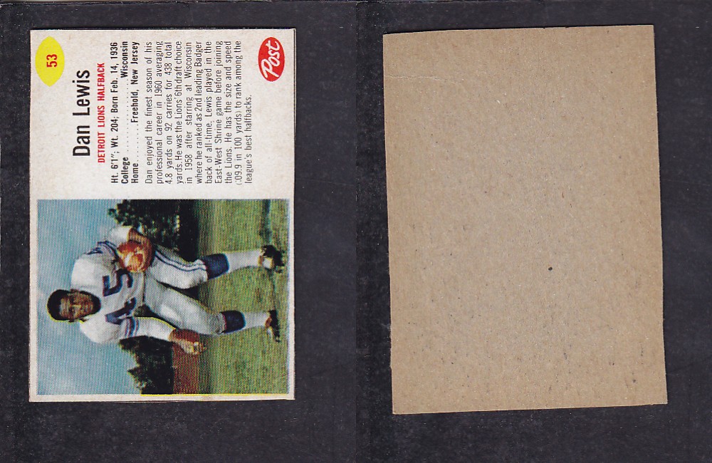 1962 NFL POST FOOTBALL CARD #53 D. LEWIS photo 1962 NFL POST FOOTBALL CARD #53 D. LEWIS photo