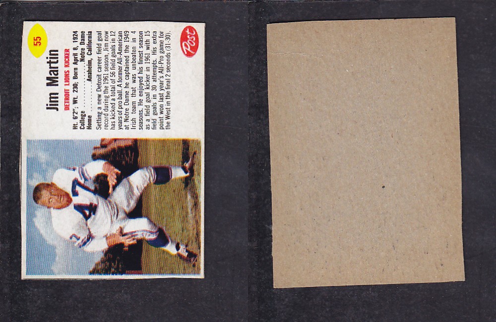 1962 NFL POST FOOTBALL CARD #55 J. MARTIN photo 1962 NFL POST FOOTBALL CARD #55 J. MARTIN photo