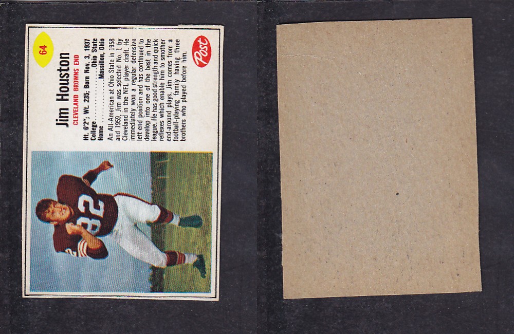 1962 NFL POST FOOTBALL CARD #64 J. HOUSTON photo 1962 NFL POST FOOTBALL CARD #64 J. HOUSTON photo