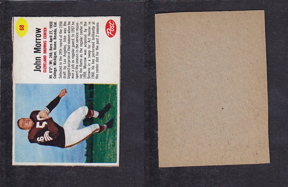 1962 NFL POST FOOTBALL CARD #68 J. MORROW photo 1962 NFL POST FOOTBALL CARD #68 J. MORROW photo