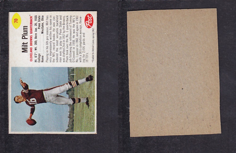 1962 NFL POST FOOTBALL CARD #70 M. PLUM photo 1962 NFL POST FOOTBALL CARD #70 M. PLUM photo