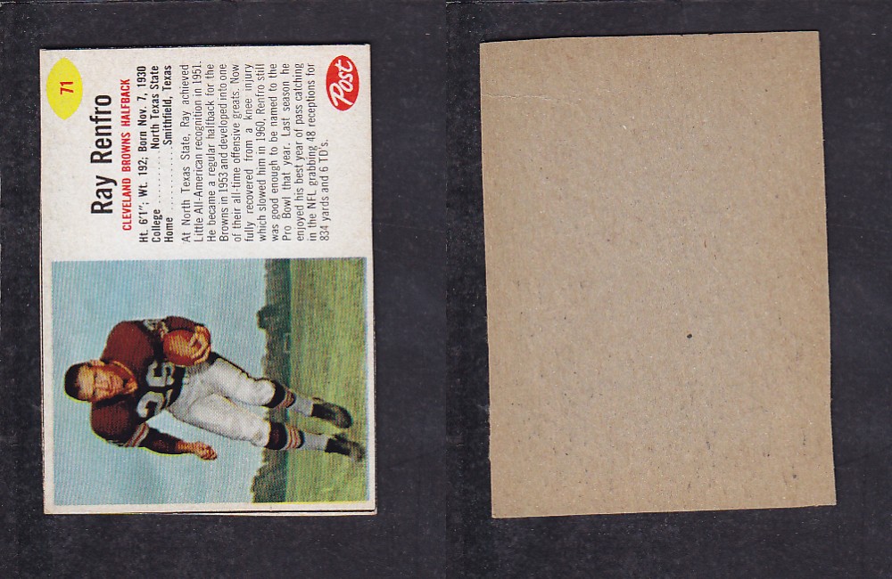 1962 NFL POST FOOTBALL CARD #71 R. RENFRO photo 1962 NFL POST FOOTBALL CARD #71 R. RENFRO photo
