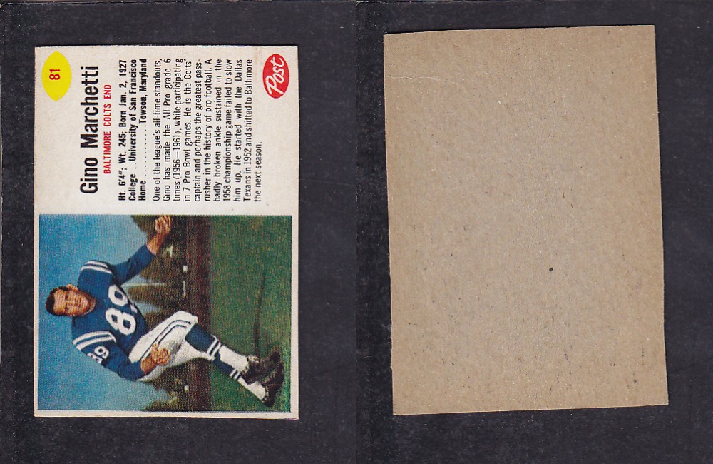 1962 NFL POST FOOTBALL CARD #81 G. MARCHETTI photo 1962 NFL POST FOOTBALL CARD #81 G. MARCHETTI photo