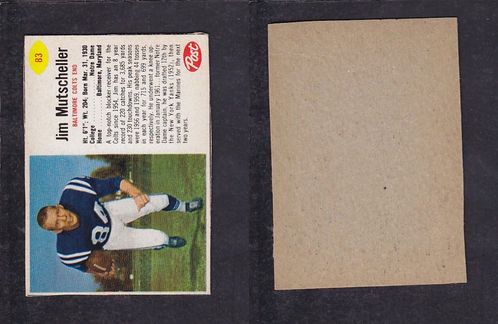 1962 NFL POST FOOTBALL CARD #83 J. MUTSCHELLER photo 1962 NFL POST FOOTBALL CARD #83 J. MUTSCHELLER photo