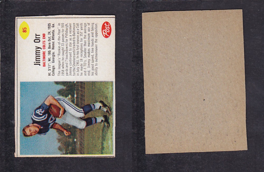 1962 NFL POST FOOTBALL CARD #85 J. ORR photo 1962 NFL POST FOOTBALL CARD #85 J. ORR photo