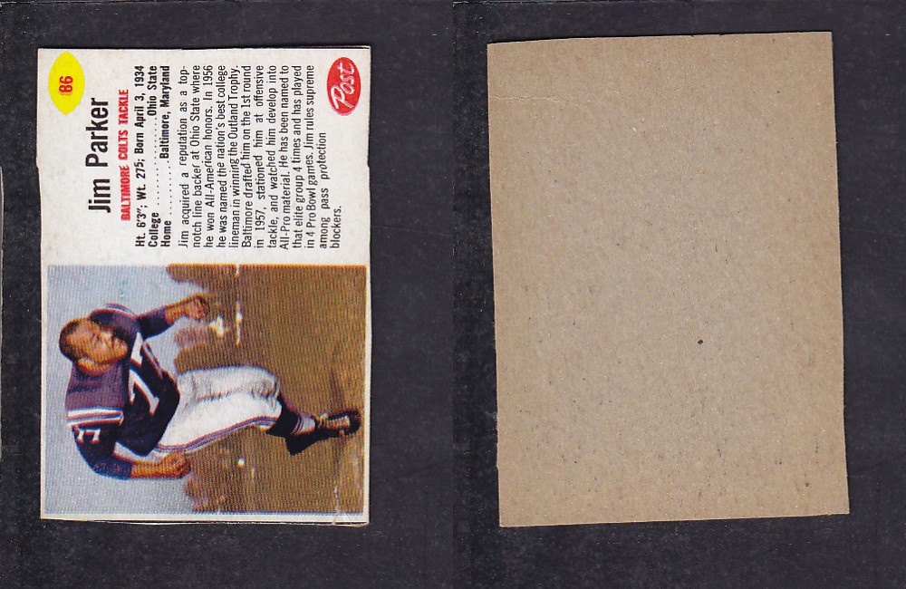 1962 NFL POST FOOTBALL CARD #86 J. PARKER photo 1962 NFL POST FOOTBALL CARD #86 J. PARKER photo