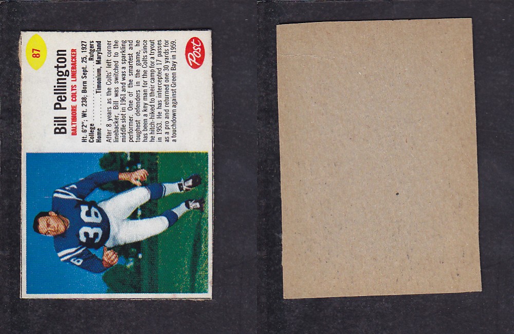 1962 NFL POST FOOTBALL CARD #87 B. PELLINGTON photo 1962 NFL POST FOOTBALL CARD #87 B. PELLINGTON photo