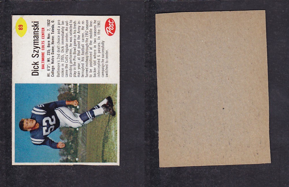 1962 NFL POST FOOTBALL CARD #89 D. SZYMANSKI photo 1962 NFL POST FOOTBALL CARD #89 D. SZYMANSKI photo