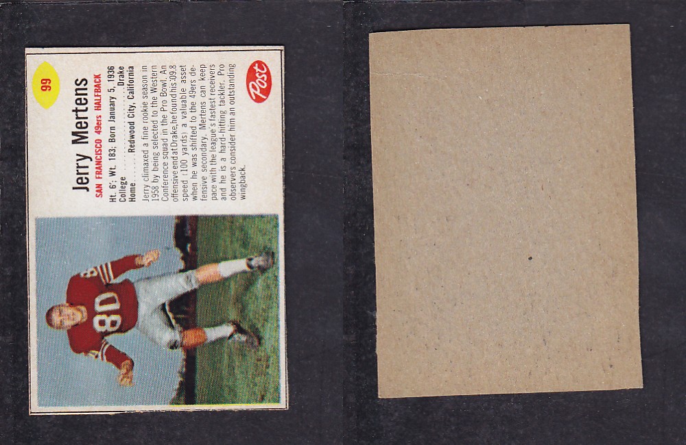 1962 NFL POST FOOTBALL CARD #99 J. MERTENS photo 1962 NFL POST FOOTBALL CARD #99 J. MERTENS photo