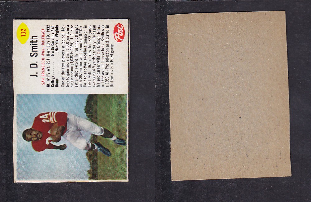 1962 NFL POST FOOTBALL CARD #102 J. SMITH photo 1962 NFL POST FOOTBALL CARD #102 J. SMITH photo