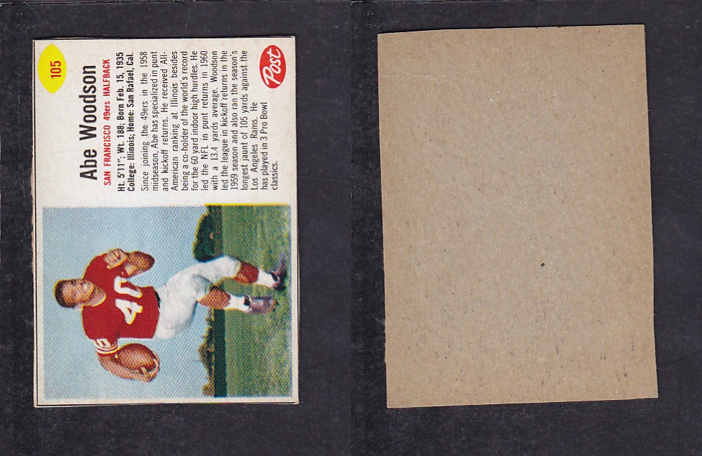 1962 NFL POST FOOTBALL CARD #105 A. WOODSON photo 1962 NFL POST FOOTBALL CARD #105 A. WOODSON photo
