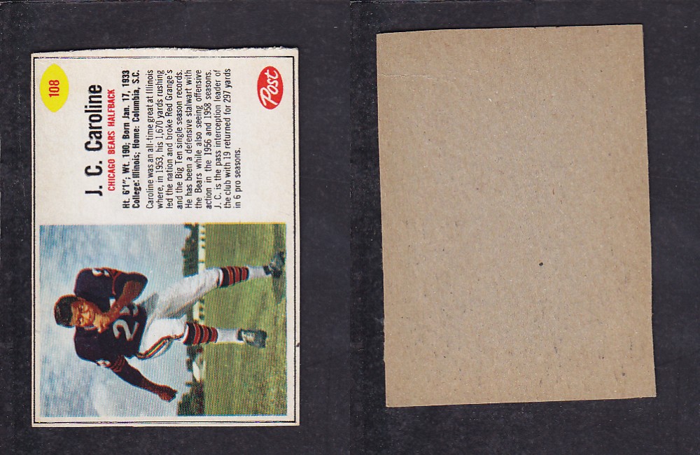 1962 NFL POST FOOTBALL CARD #108 J. CAROLINE photo 1962 NFL POST FOOTBALL CARD #108 J. CAROLINE photo